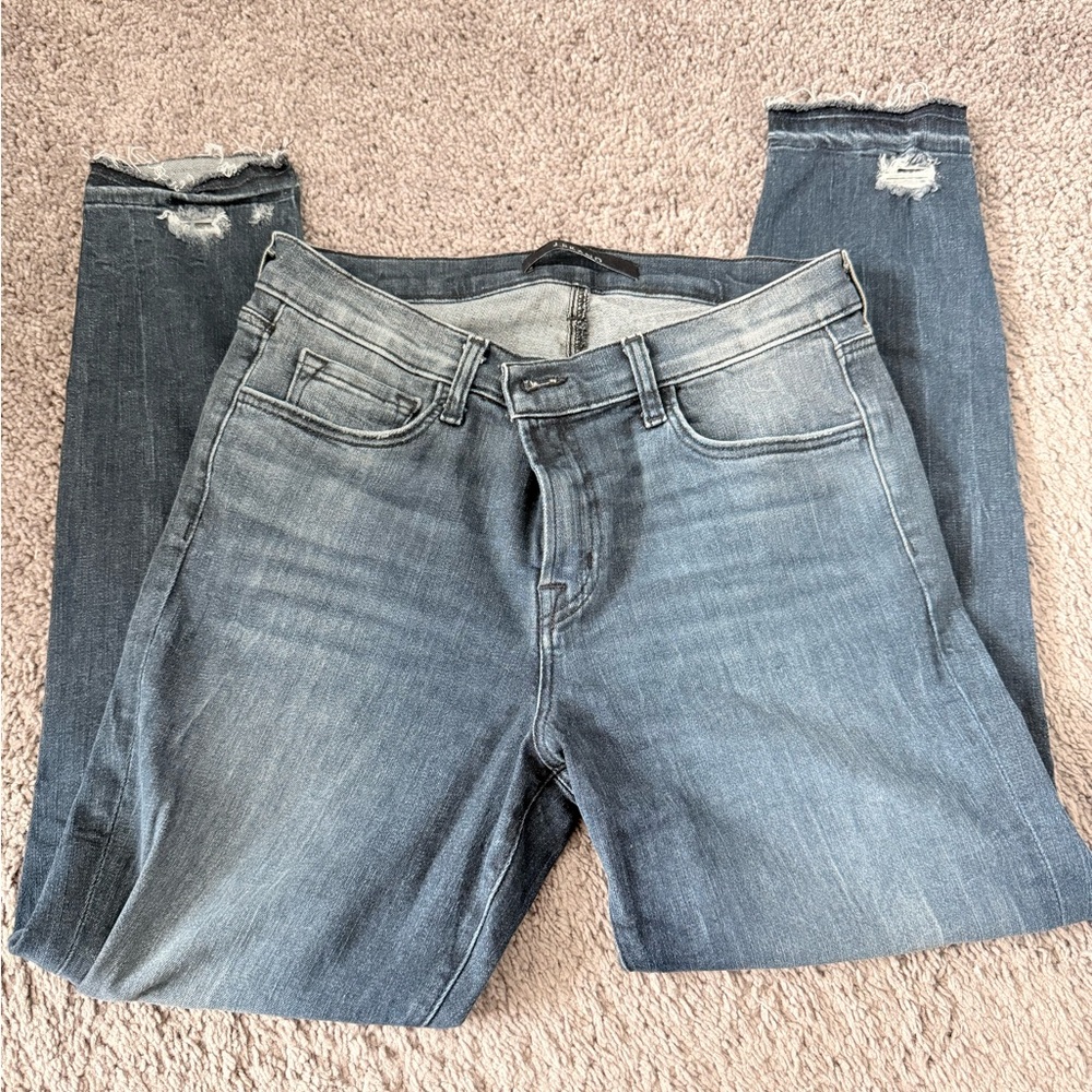 J BRAND DARK WASH DISTRESSED SKINNY JEANS